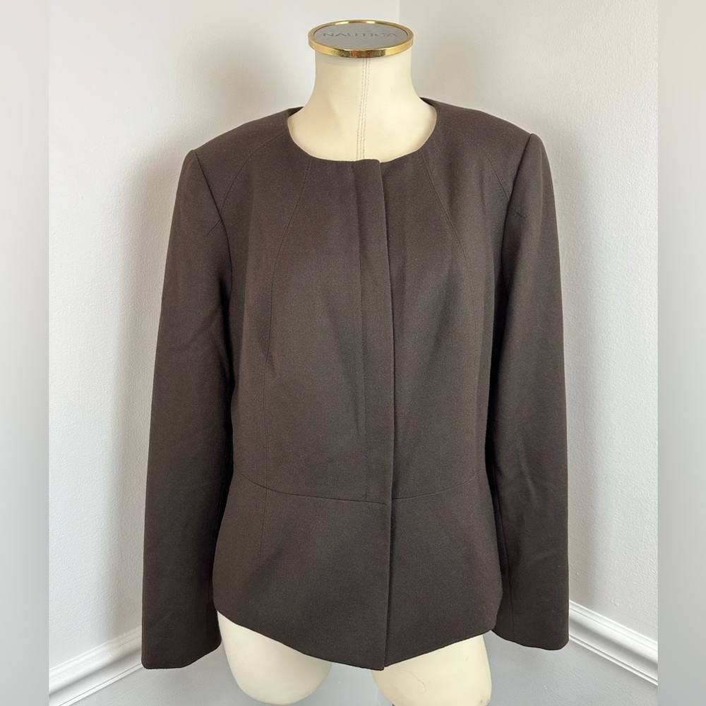 TALBOTS Dark Brown Zip Front Wool Blazer Jacket | Size 12